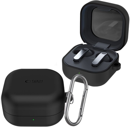 Ovitek Tech-Protect Silicone Hook za Samsung Galaxy Buds4 / Buds4 Pro, Črn