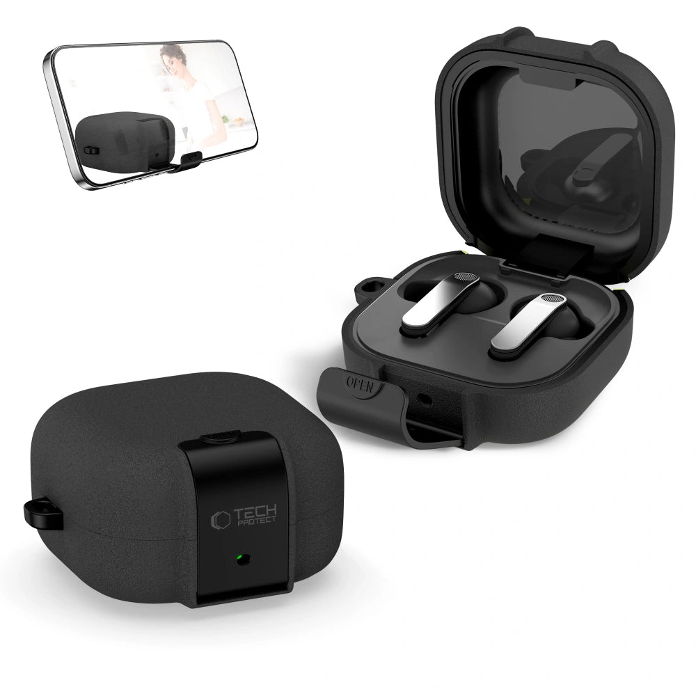 Tech-Protect Slim Hook Case for Samsung Galaxy Buds4 / Buds4 Pro, Black