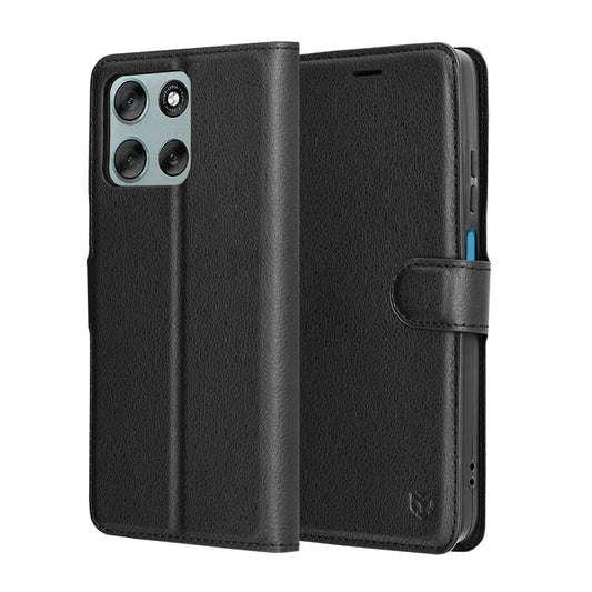 Ovitek za Motorola Moto G56, Techsuit, usnjeni folio, črn
