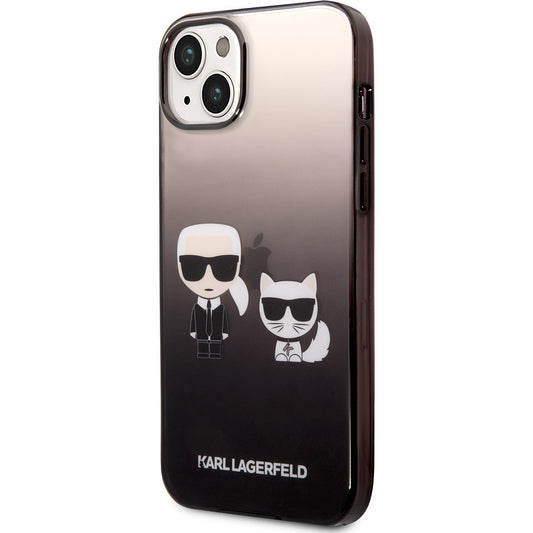 Ovitek za Apple iPhone 14 Plus, Karl Lagerfeld, Gradient Karl & Choupette, Črn