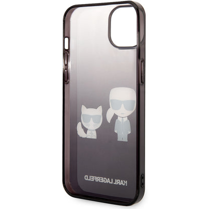 Ovitek za Apple iPhone 14 Plus, Karl Lagerfeld, Gradient Karl & Choupette, Črn