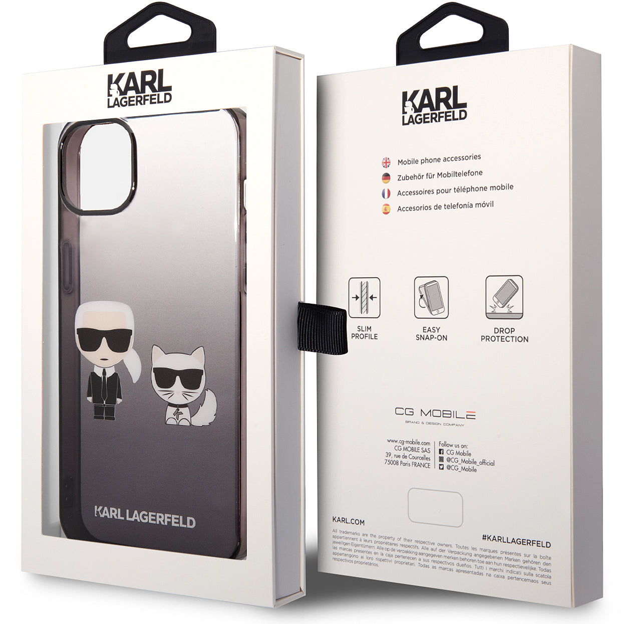 Ovitek za Apple iPhone 14 Plus, Karl Lagerfeld, Gradient Karl & Choupette, Črn