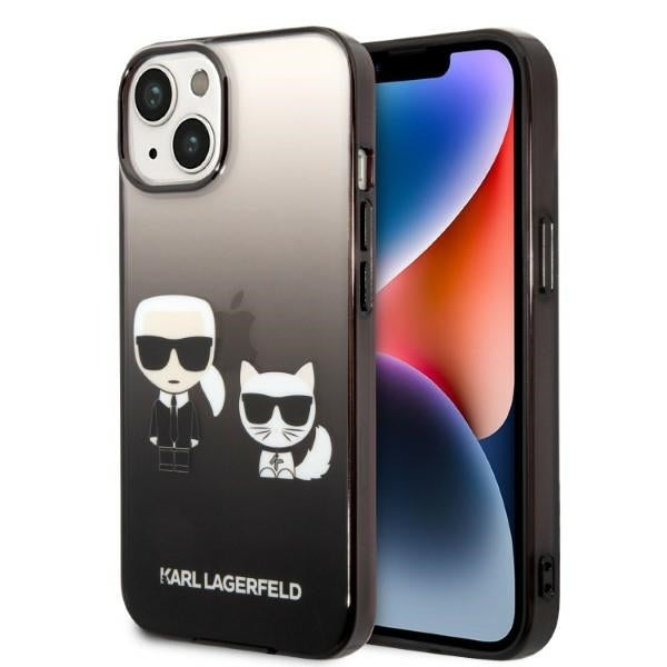 Ovitek za Apple iPhone 14 Plus, Karl Lagerfeld, Gradient Karl & Choupette, Črn
