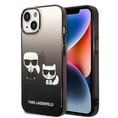 Ovitek za Apple iPhone 14 Plus, Karl Lagerfeld, Gradient Karl & Choupette, Črn