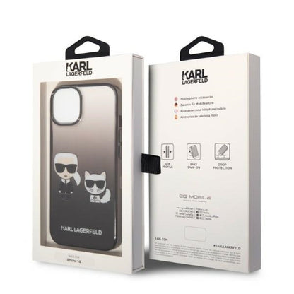Ovitek za Apple iPhone 14 Plus, Karl Lagerfeld, Gradient Karl & Choupette, Črn