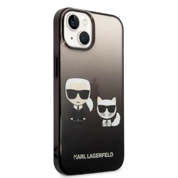 Ovitek za Apple iPhone 14 Plus, Karl Lagerfeld, Gradient Karl & Choupette, Črn