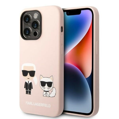 Ovitek MagSafe za Apple iPhone 14 Pro, Karl Lagerfeld, silikonsko telo Karl & Choupette, roza