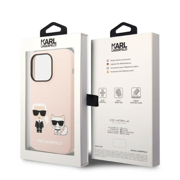 Ovitek MagSafe za Apple iPhone 14 Pro, Karl Lagerfeld, silikonsko telo Karl & Choupette, roza