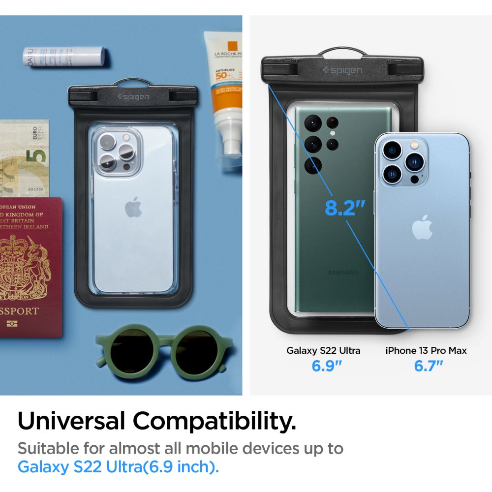 Univerzalna vodoodporna torbica za telefon 3.5inch - 7inch, Spigen, A601, Črna AMP04525