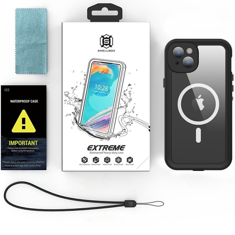 Vodoodporni ovitek MagSafe za Apple iPhone 15 Plus, ShellBox, črn