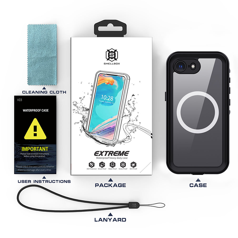Vodoodporni ovitek MagSafe za Apple iPhone 17e / 16e, Techsuit, Shellbox, Črn
