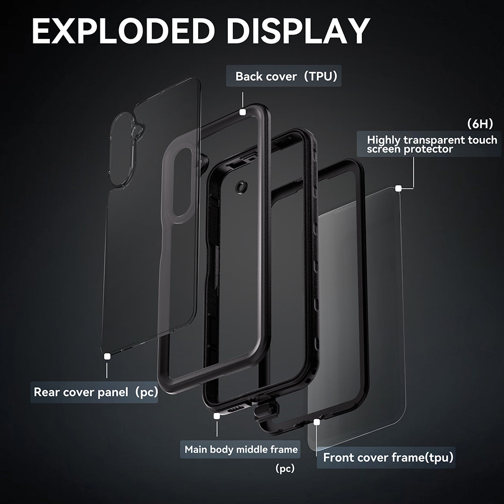 Vodoodporni ovitek za Samsung Galaxy A16 5G A166 / A16 4G A165, ShellBox, Črn