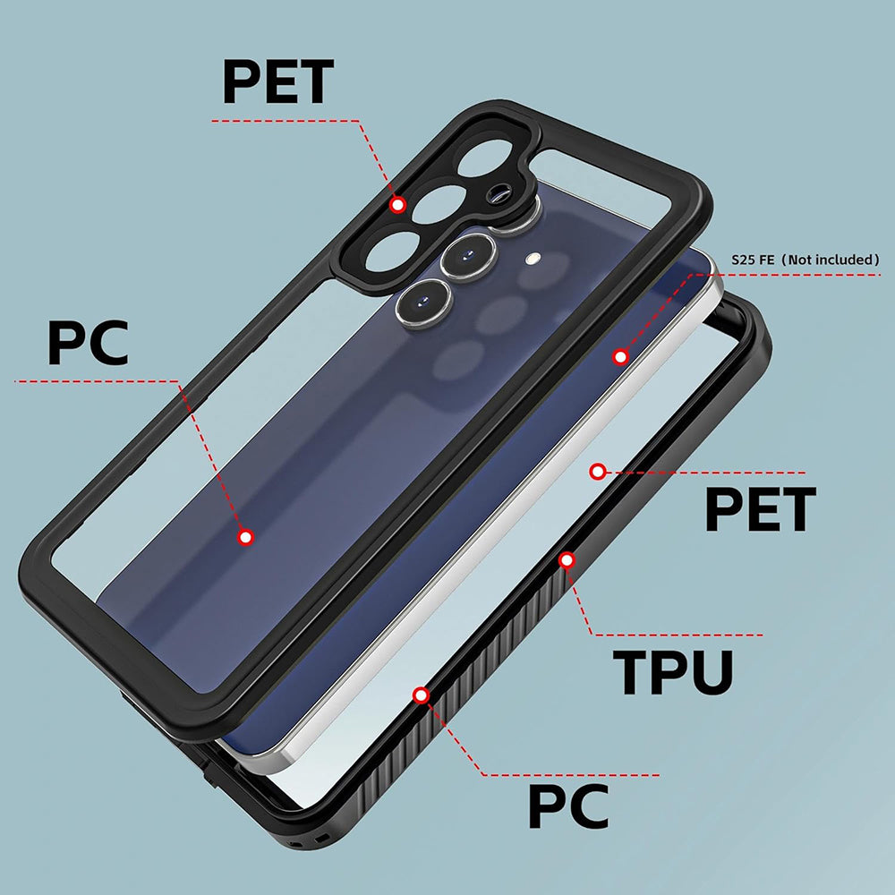 Waterproof Case for Samsung Galaxy S25 FE, ShellBox, Black