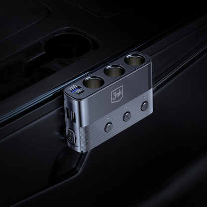Avtomobilski polnilec 3MK Power Splitter, 120W, 3A, 3 x USB-A - 1 x USB-C - 3 x Razširitev vžigalnika, Črn