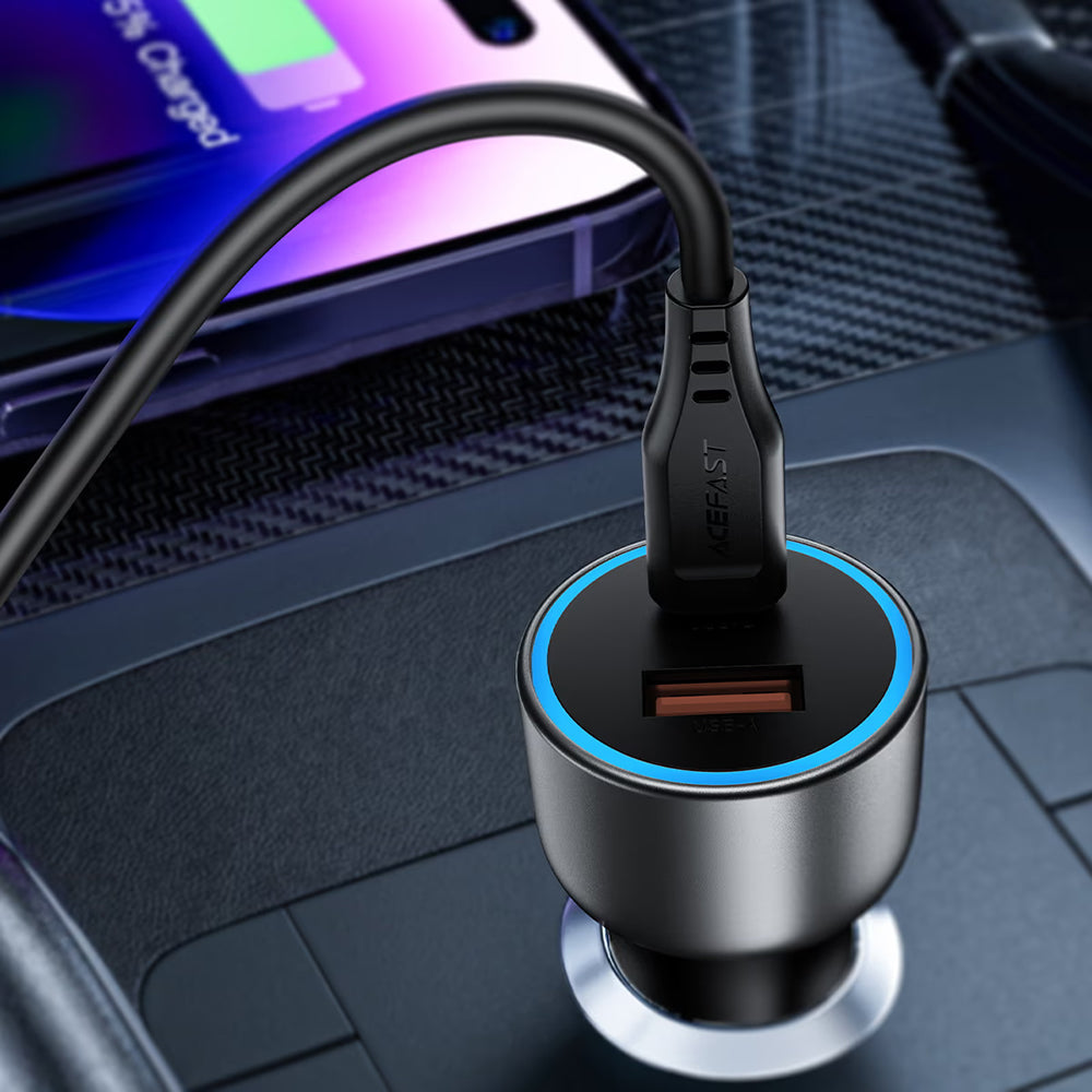 Avto polnilec Acefast B21, 75W, 3A, 1 x USB-A - 1 x USB-C, Siva