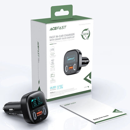 Avtomobilski polnilec Acefast B5 Display, 101W, 5A, 1 x USB-A - 2 x USB-C, črn