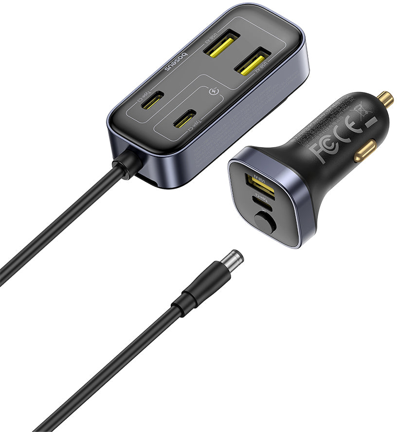 Avtomobilski polnilec Baseus BackseatPal L1, 110W, 3A, 3 x USB-A - 3 x USB-C, Črn C00081100121-00