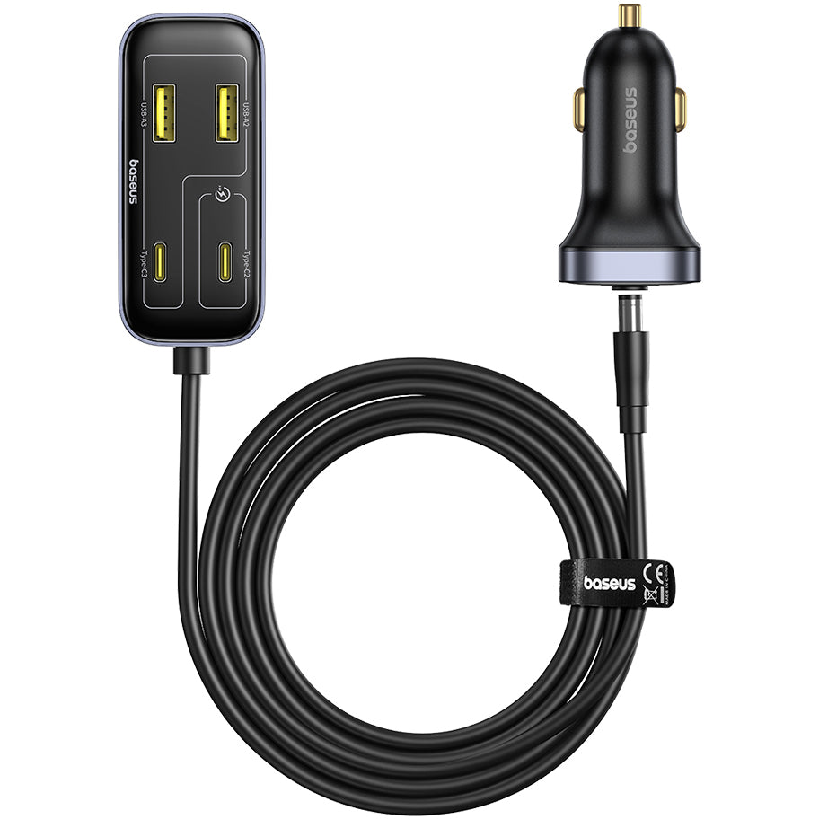 Avtomobilski polnilec Baseus BackseatPal L1, 110W, 3A, 3 x USB-A - 3 x USB-C, Črn C00081100121-00