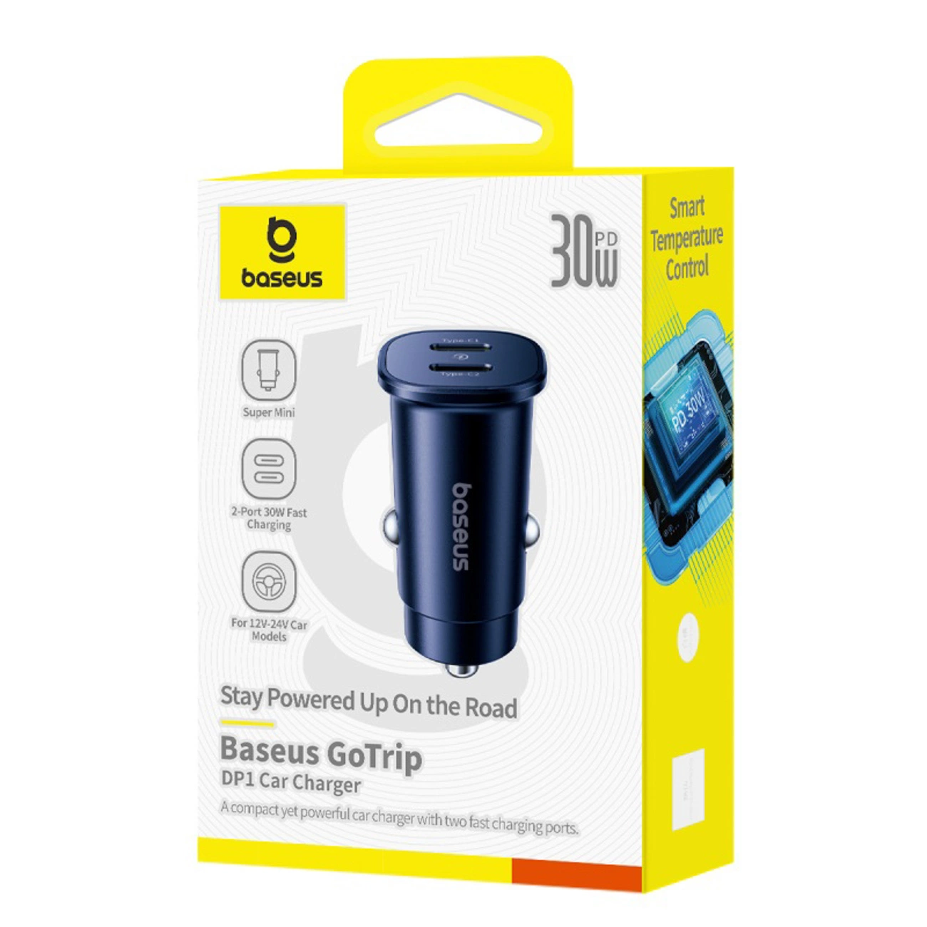 Baseus GoTrip Car Charger, 30W, 3A, 2 x USB-C, Black