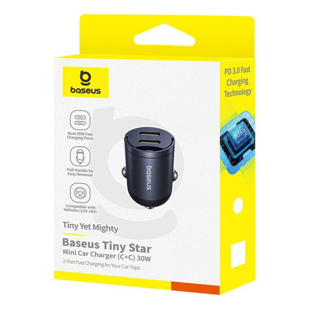 Avtomobilski polnilec Baseus Tiny Star, 30W, 3A, 2 x USB-C, Črn C00035001121-03
