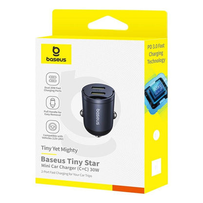 Avtomobilski polnilec Baseus Tiny Star, 30W, 3A, 2 x USB-C, Črn C00035001121-03