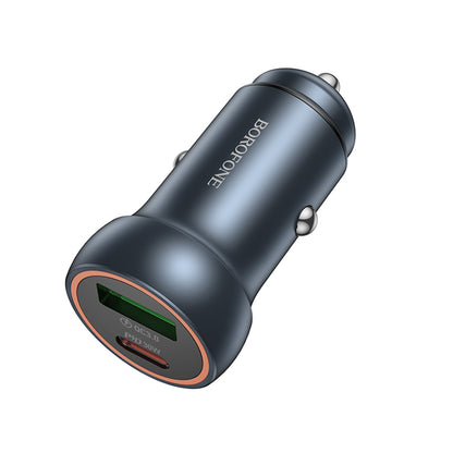 Avtomobilski polnilec Borofone BZ32A Fresh, 30W, 3A, 1 x USB-A - 1 x USB-C, Siv