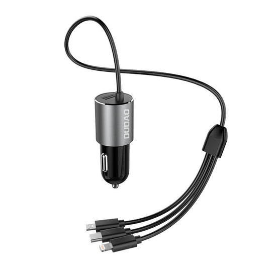 Avto polnilec z Lightning / microUSB / USB-C kablom Dudao R5ProN, 17W, 3.4A, 1 x USB-A, Črn