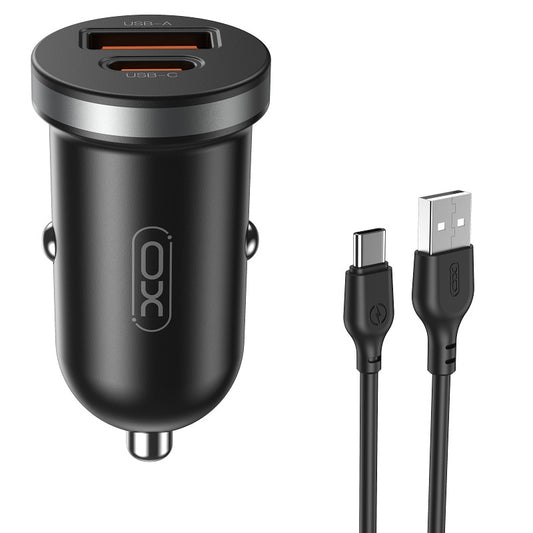Avtomobilski polnilec s kablom USB-C XO Design CC56, 30W, 3A, 1 x USB-A - 1 x USB-C, črn