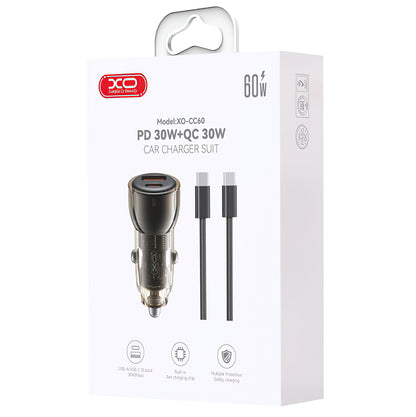 Avtomobilski polnilec z USB-C kablom XO Design CC60, 60W, 3A, 1 x USB-A - 1 x USB-C, črn