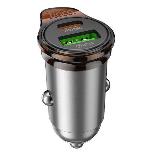 Avtomobilski polnilec s kablom Lightning HOCO NZ16A, 43W, 3A, 1 x USB-A - 1 x USB-C, Siv