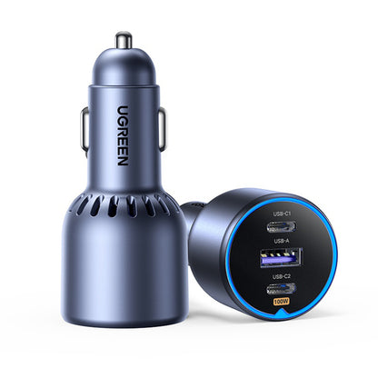 Avtomobilski polnilec z USB-C kablom UGREEN EC705, 130W, 5A, 1 x USB-A - 2 x USB-C, Siv