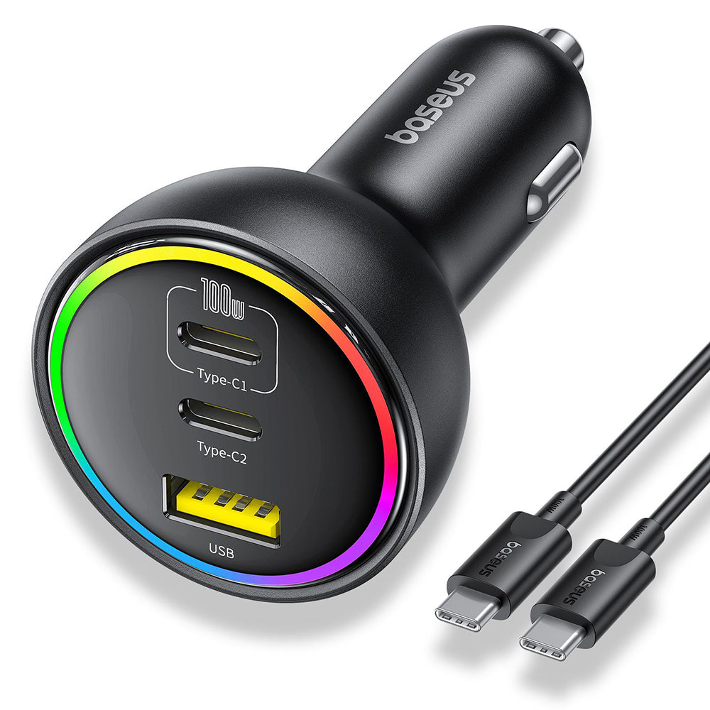 Avtomobilski polnilec z USB-C kablom Baseus, 152.5W, 5A, 1 x USB-A - 2 x USB-C, Črn C00036101111-00