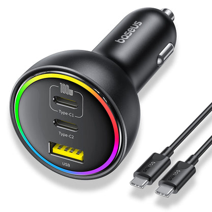 Avtomobilski polnilec z USB-C kablom Baseus, 152.5W, 5A, 1 x USB-A - 2 x USB-C, Črn C00036101111-00