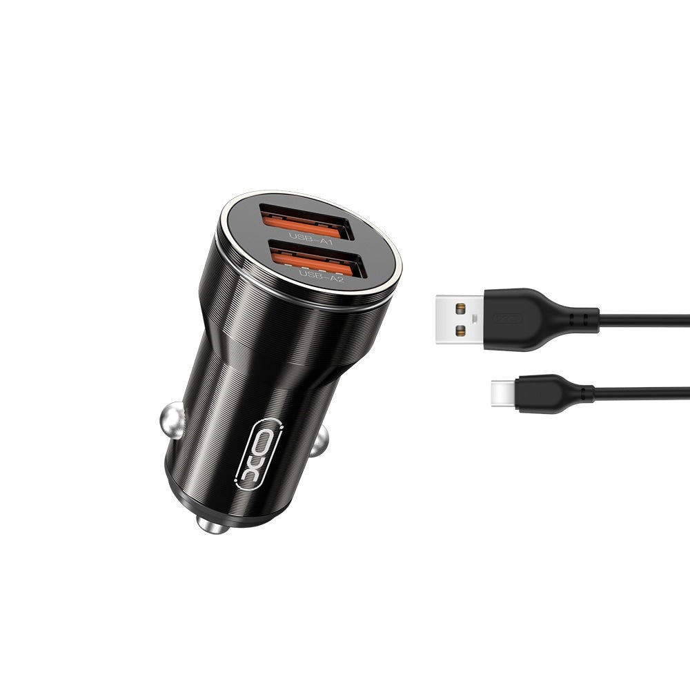 Avtomobilski polnilec z USB-C kablom XO Design CC48, 12W, 2.4A, 2 x USB-A, Siv