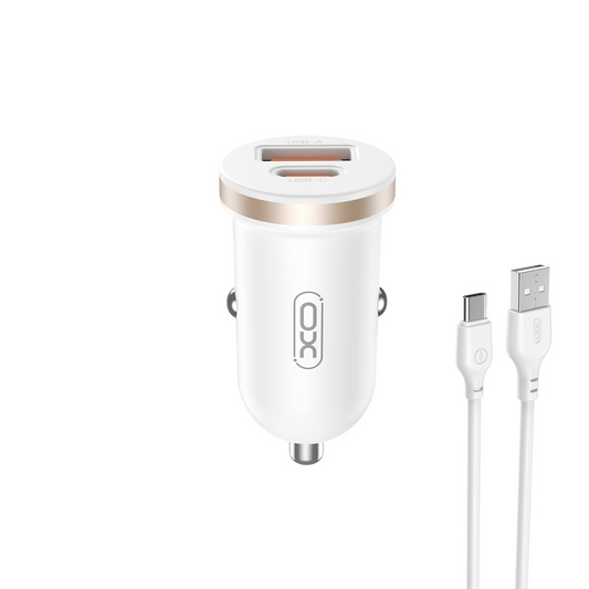 Avtomobilski polnilec s kablom USB-C XO Design CC56, 30W, 3A, 1 x USB-A - 1 x USB-C, Bel