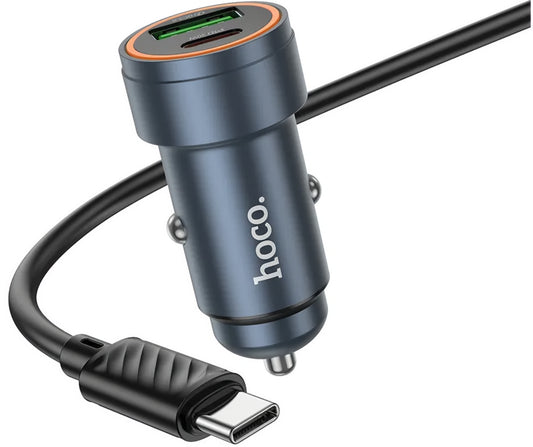 Avtomobilski polnilec s kablom USB-C HOCO Z57A, 30W, 3A, 1 x USB-A - 1 x USB-C, Siv