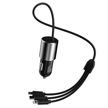 Avto polnilec z Lightning / microUSB / USB-C kablom Dudao R5ProN, 17W, 3.4A, 1 x USB-A, Črn
