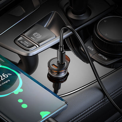 Avtomobilski polnilec s kablom Lightning HOCO NZ16B, 45W, 3A, 2 x USB-C, Siv