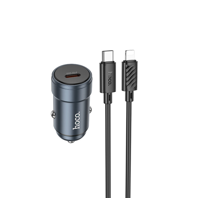 Avtomobilski polnilec s kablom Lightning HOCO Z57, 30W, 3A, 1 x USB-C, Siv