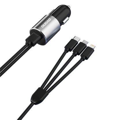 Avto polnilec z Lightning / microUSB / USB-C kablom Dudao R5ProN, 17W, 3.4A, 1 x USB-A, Črn