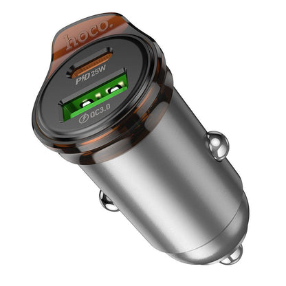 Car Charger with Lightning Cable HOCO NZ16A, 43W, 3A, 1 x USB-A - 1 x USB-C, Gray