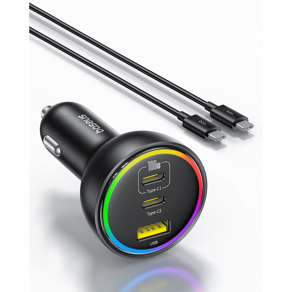 Avtomobilski polnilec z USB-C kablom Baseus, 152.5W, 5A, 1 x USB-A - 2 x USB-C, Črn C00036101111-00
