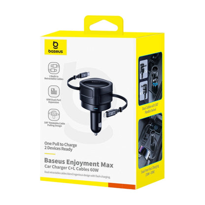 Avtomobilski polnilec z USB-C / Lightning kablom Baseus Enjoyment Max, 60W, 3A, črn C00035507121-00