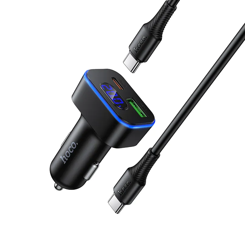 Avtomobilski polnilec s kablom USB-C HOCO Z63B Display, 48W, 3A, 1 x USB-A - 1 x USB-C, črn