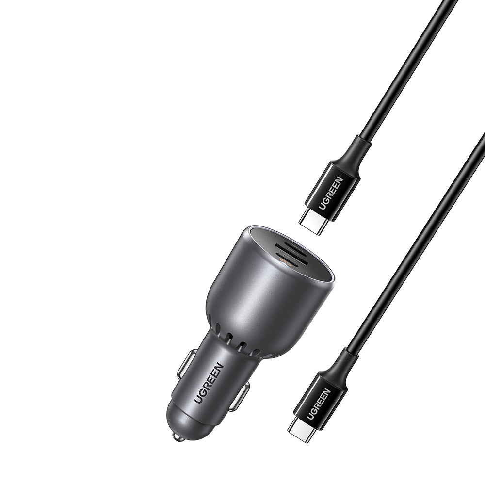 Avtomobilski polnilec z USB-C kablom UGREEN EC705, 130W, 5A, 1 x USB-A - 2 x USB-C, Siv