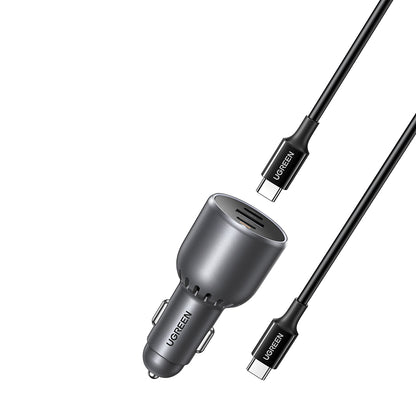 Avtomobilski polnilec z USB-C kablom UGREEN EC705, 130W, 5A, 1 x USB-A - 2 x USB-C, Siv
