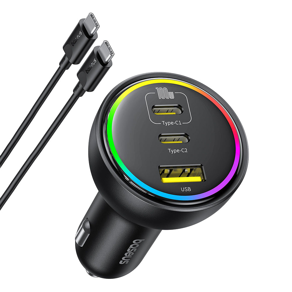 Avtomobilski polnilec z USB-C kablom Baseus, 152.5W, 5A, 1 x USB-A - 2 x USB-C, Črn C00036101111-00