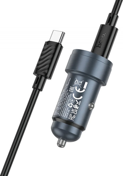 Avtomobilski polnilec s kablom USB-C HOCO Z57A, 30W, 3A, 1 x USB-A - 1 x USB-C, Siv