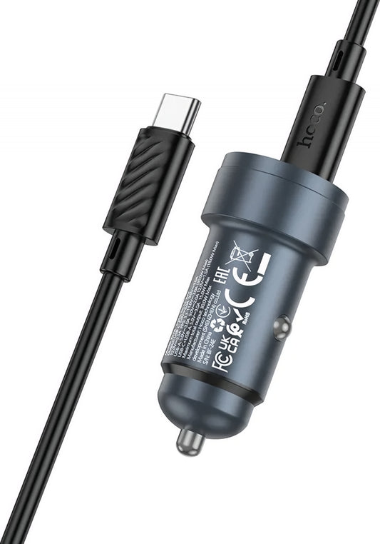 Avtomobilski polnilec s kablom USB-C HOCO Z57A, 30W, 3A, 1 x USB-A - 1 x USB-C, Siv
