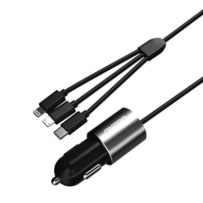 Avto polnilec z Lightning / microUSB / USB-C kablom Dudao R5ProN, 17W, 3.4A, 1 x USB-A, Črn